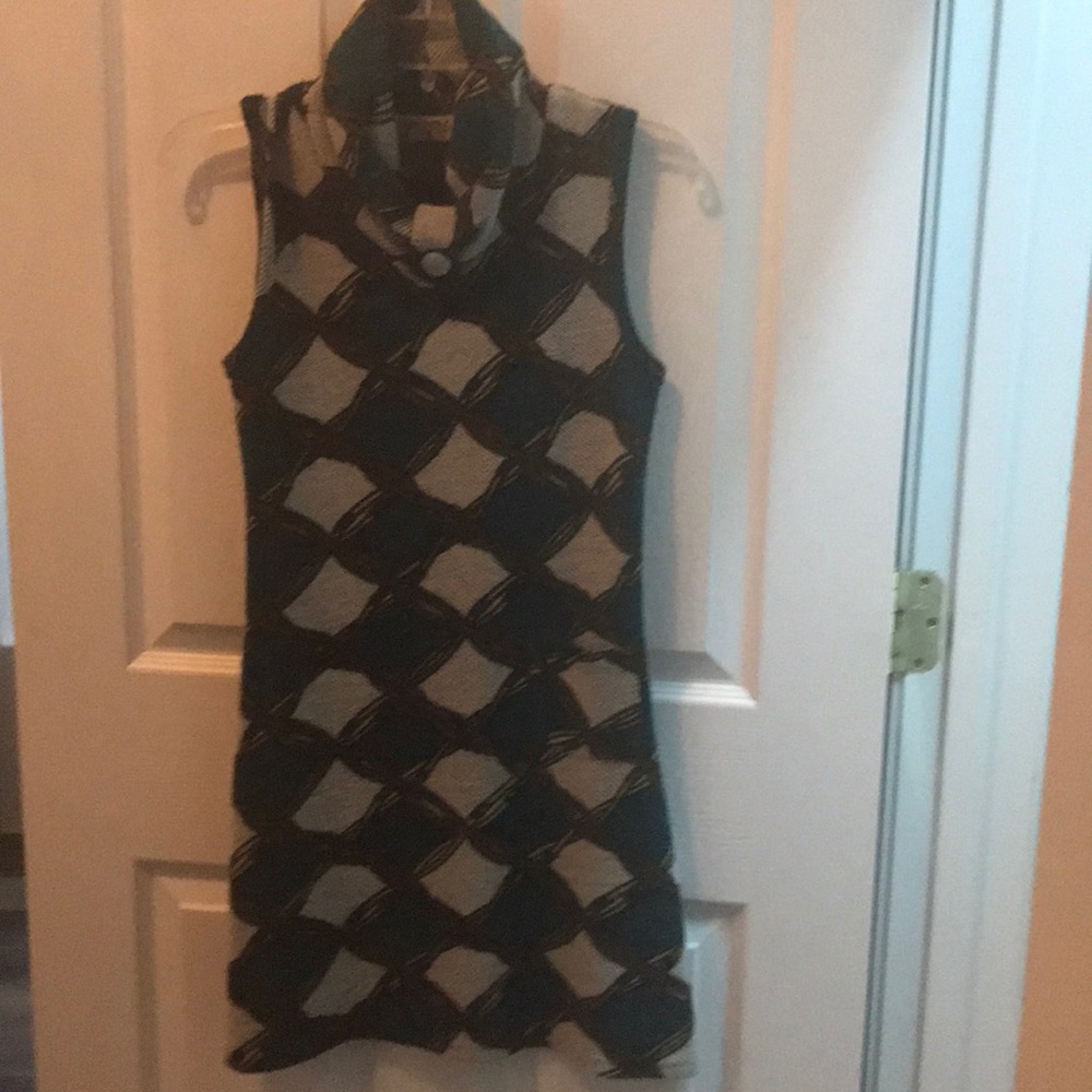 Cowl neck sleeveless tunic dress.